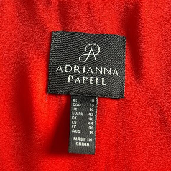 Adrianna Papell Sz 10 Asymmetrical Front Drape Crepe Shift Dress Orange Midi - Picture 6 of 11